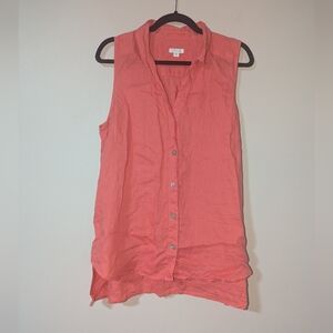 L J. Jill Love Linen Coral Button Lagenlook Tunic Sleeveless Top
